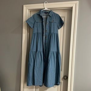 Tiered ruffle denim maxi dress
